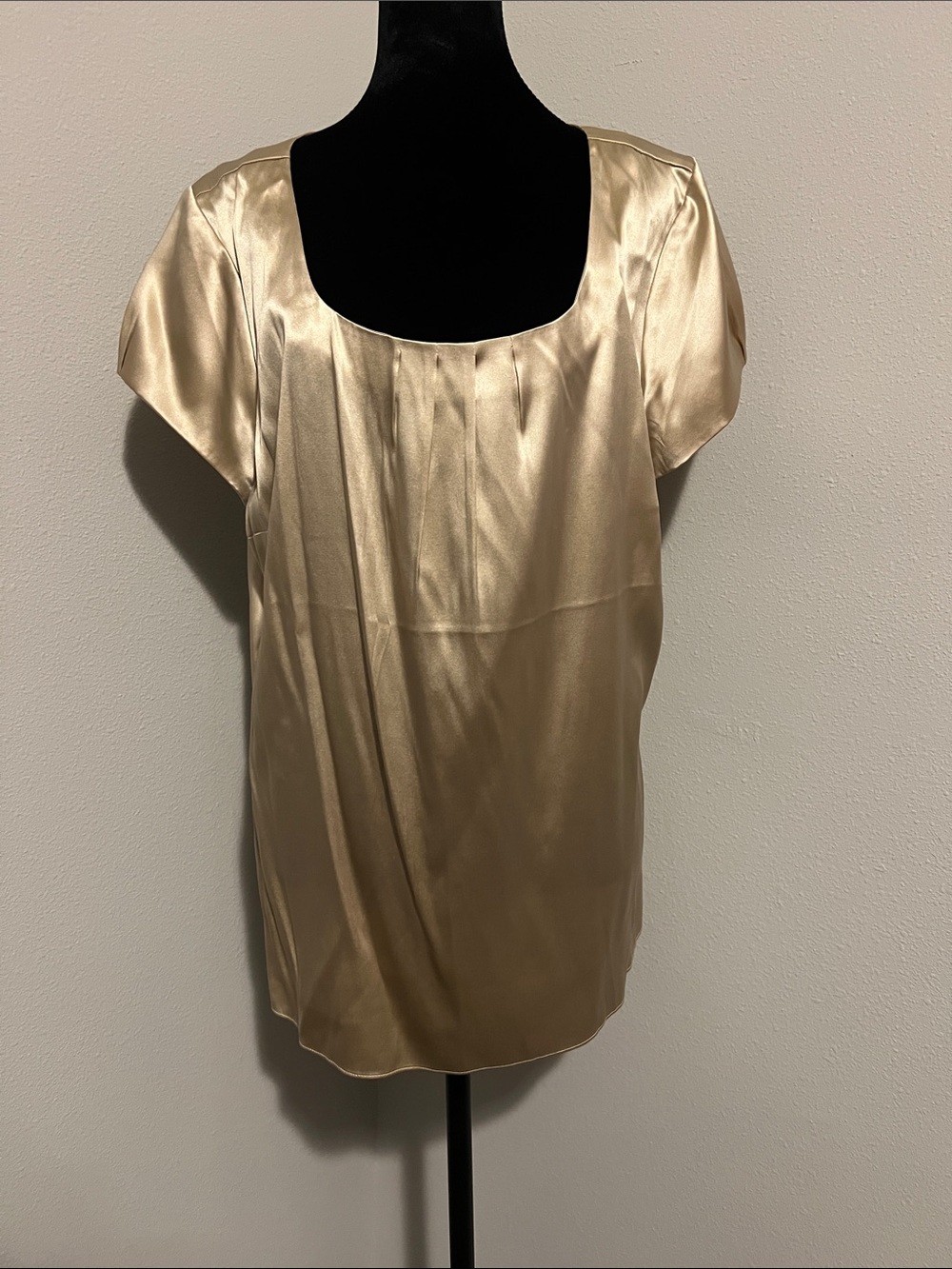White House Black Market Satin Scoop Neck Top in Champagne Gold